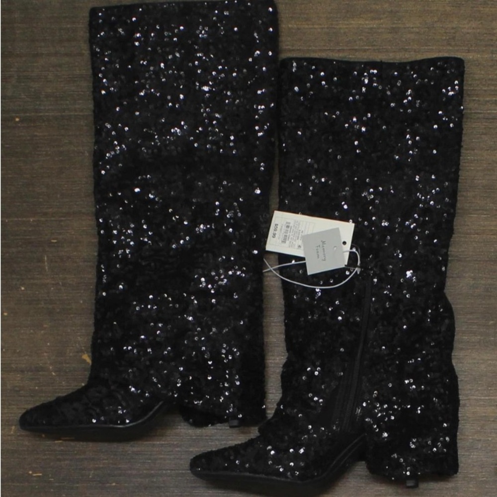 a new day Black Sequin Knee Boots